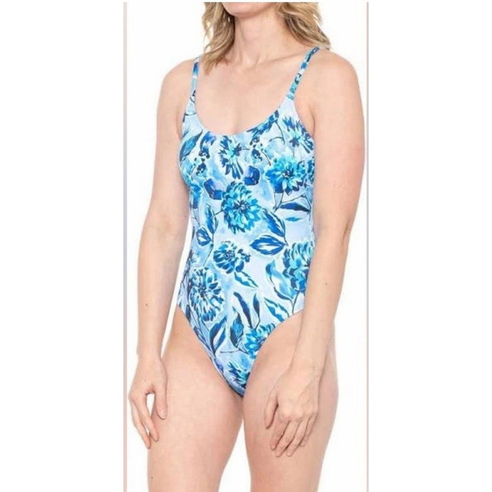 Andie‎ the Amalfi One Piece Swimsuit Full Coverage Medium Blue Floral Padded NWT